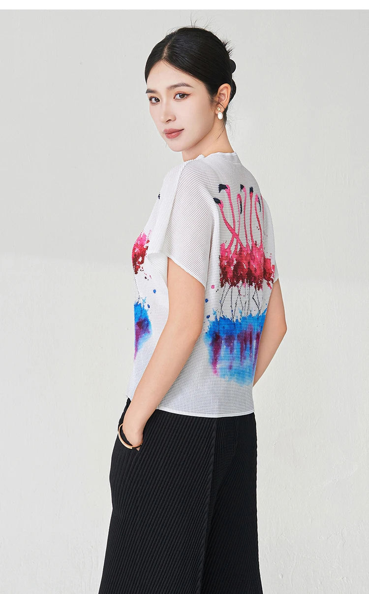 Summer Ladies Elegant T-shirt High Quality Loose Casual Tops Miyake Pleated Tops Factory Direct Sales