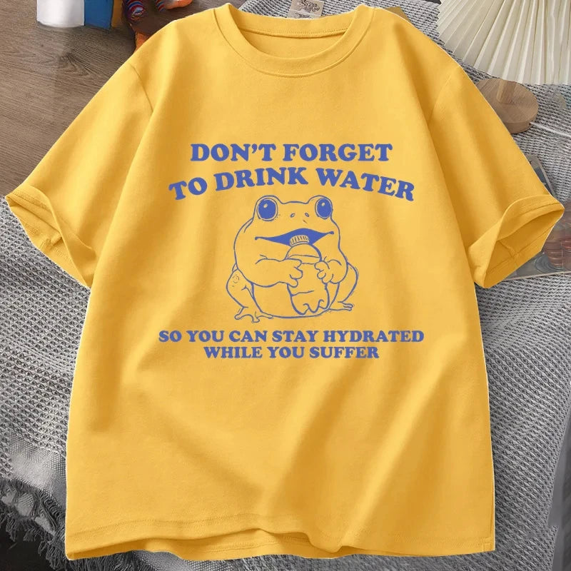 Stay Hydrated While You Suffer T-Shirt Vintage Style Funny Frog Graphic Tee Summer Short Sleeve T-shirts Oversized Tees
