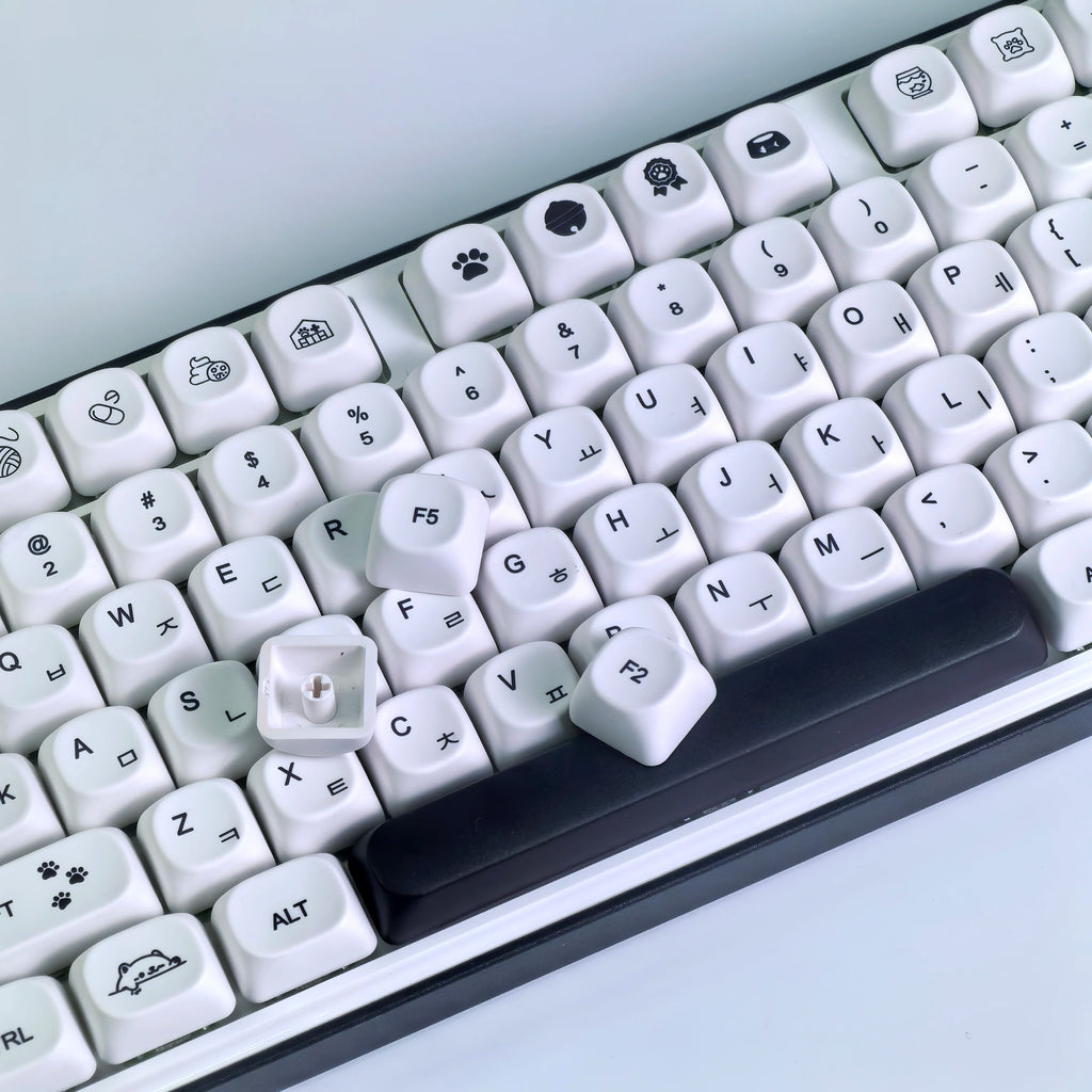 MAIMOOO MOA Keycap Korean Russian English 120Keys Round Cute Pbt Minimalist Style Black And White Cute Kitty Keycaps