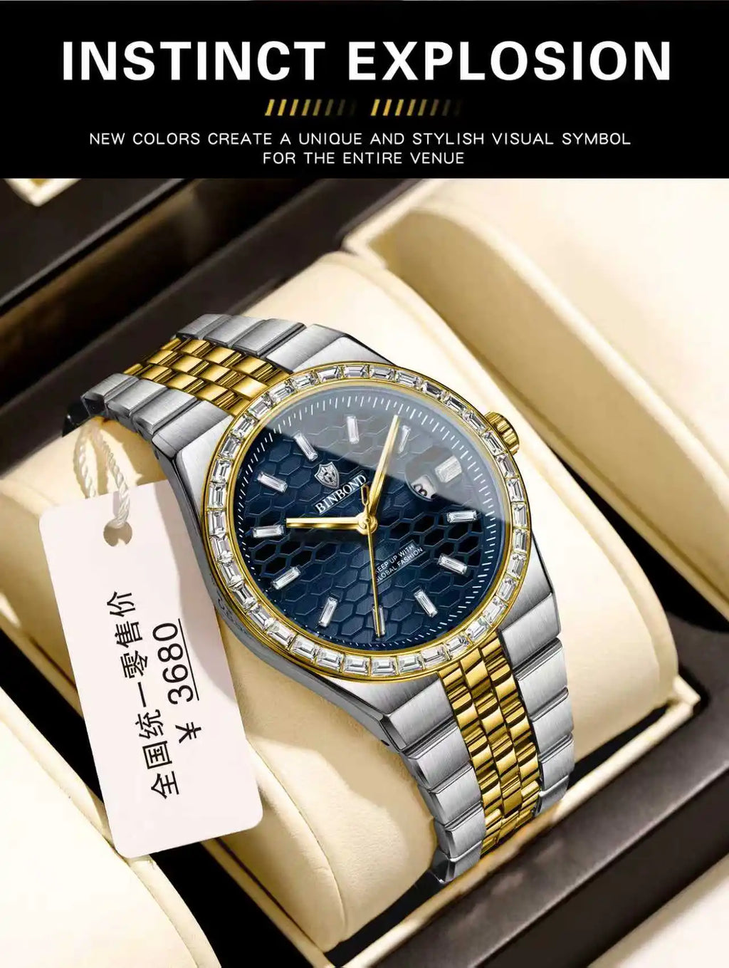 BINBOND New Men's Quartz Watch Classic Style Waterproof Luminous Date Display Stainless Steel Wristwatch For Male Relojes Hombre