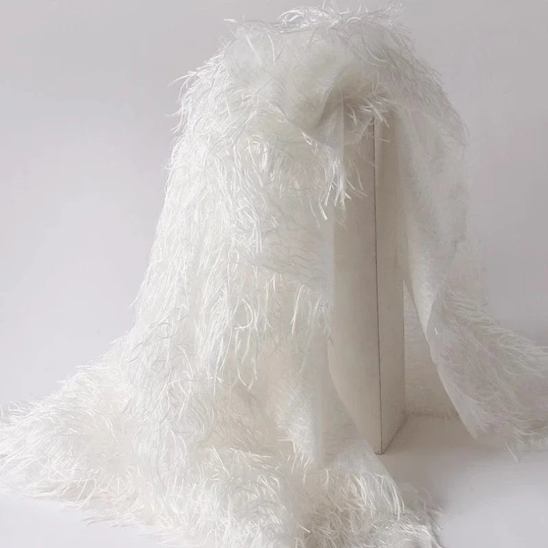 Feather Fringe Jacquard Fabric for Fashion Designers Handmade Diy Accessories By The Yard
