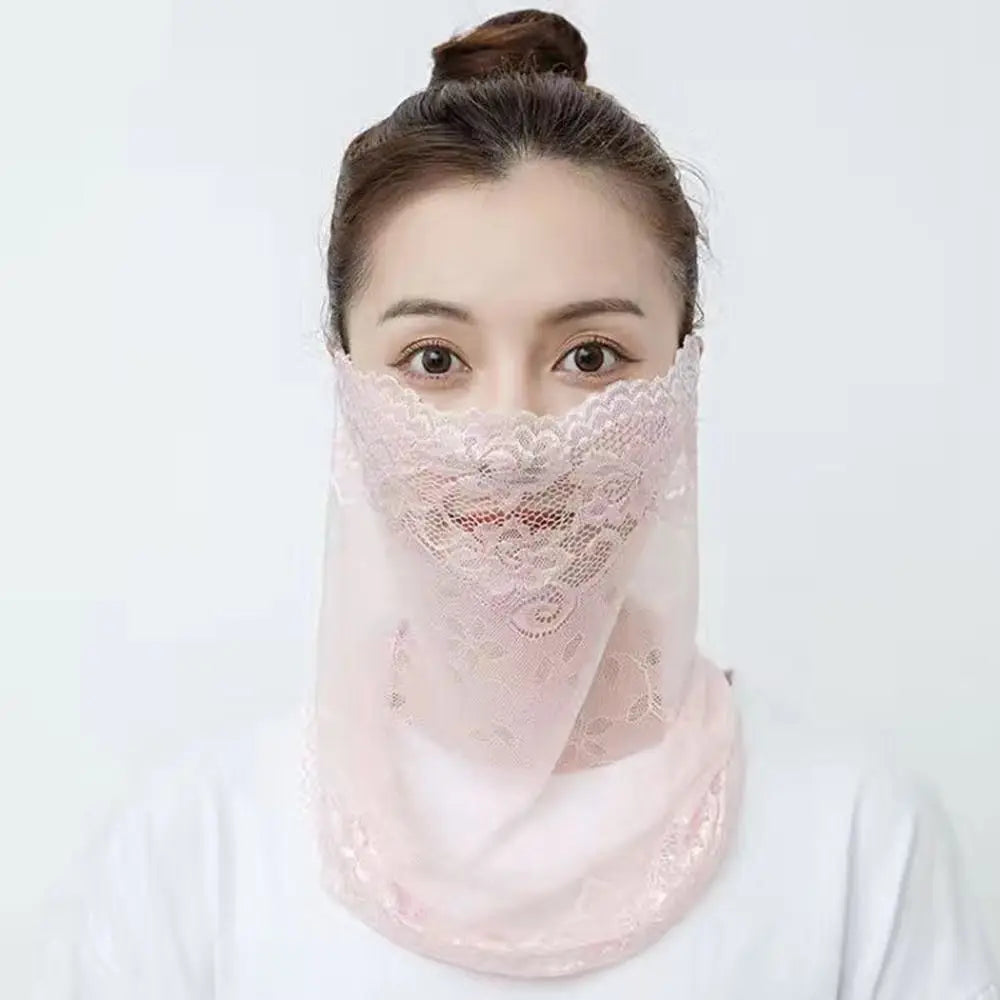 Summer Sunscreen Lace Mask Women Men Sport Golf Face Mask UV Protect Neckline Mask Hanging Ear Headband Scarf
