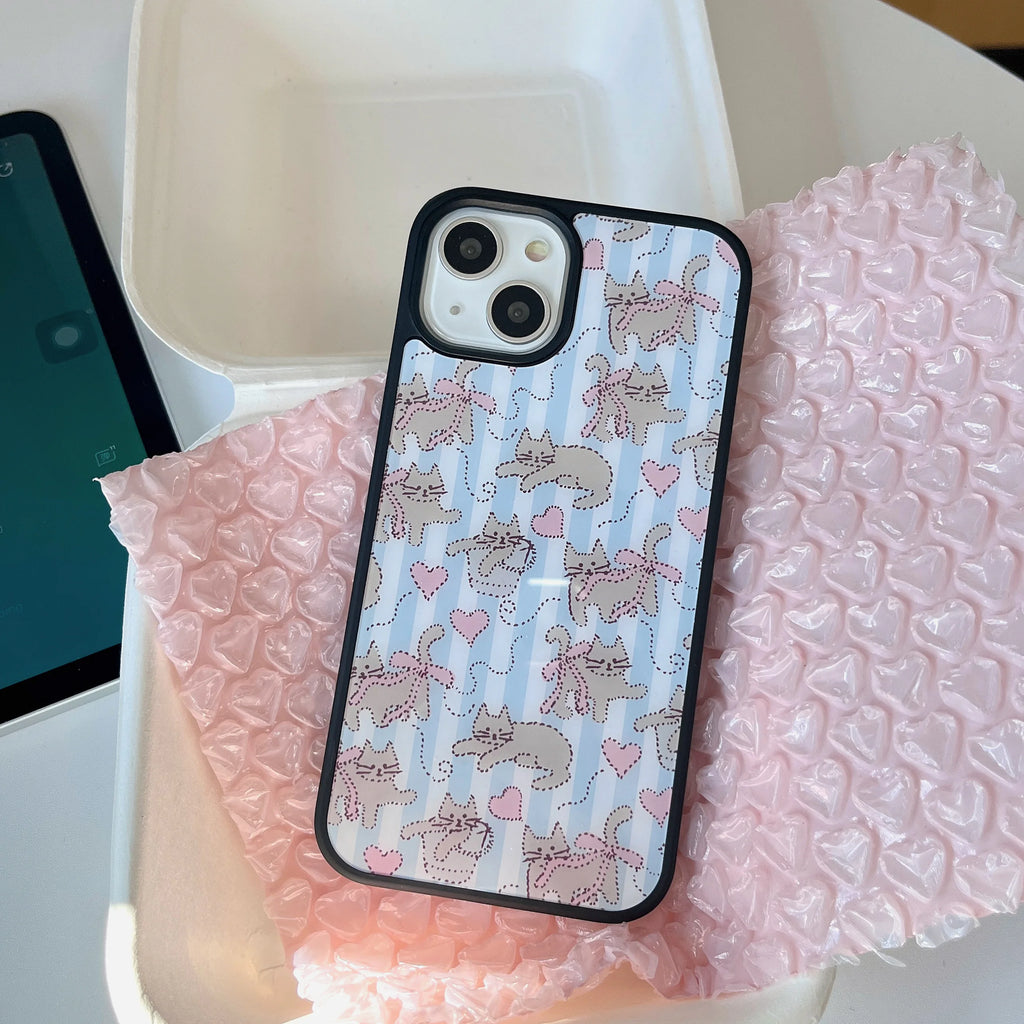 Cartoon Stripes Lovely Kitties Frame Protection Cute Case for iPhone 15 14 13 Pro Max Back Phone Cover for 12 11 Pro Max Capa