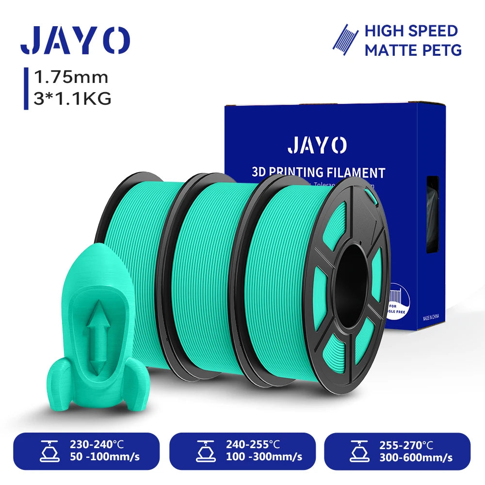 JAYO PETG/High Speed Matte PETG 3D Printing Filament 1.75MM Mix-Colors & No bubbles &Non-toxic For 3D Printer & Pen 3Rolls