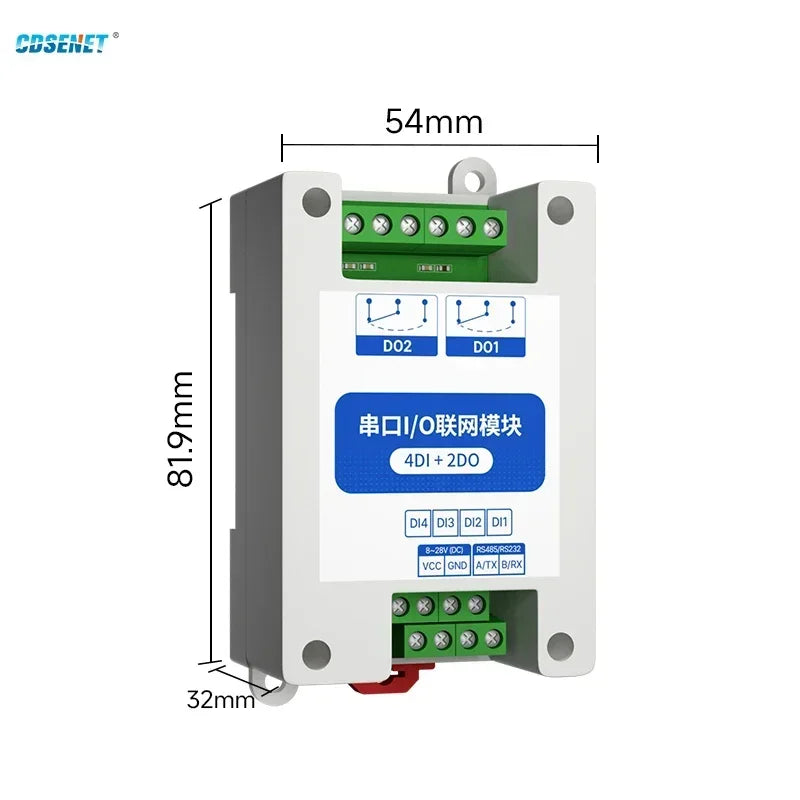 ModBus RTU Serial IO Module RS485 Interface 4DI+2DO 8 Digital Outputs CDSENET MA01-AXCX4020 Rail Installation 8~28VDC