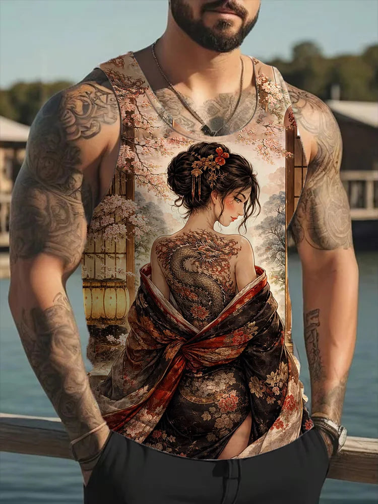 Samurai Tattoo Girl 3D Print Tank Tops Men Women Casual Oversized Fitness Gym Vest Harajuku Sleeveless T Shirt Men's Clothing