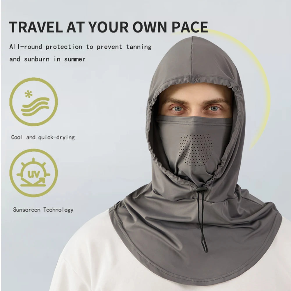Outdoor sports sun protection mask hat all-in-one summer fishing sun hat full face ice silk breathable scarf driving and cycling