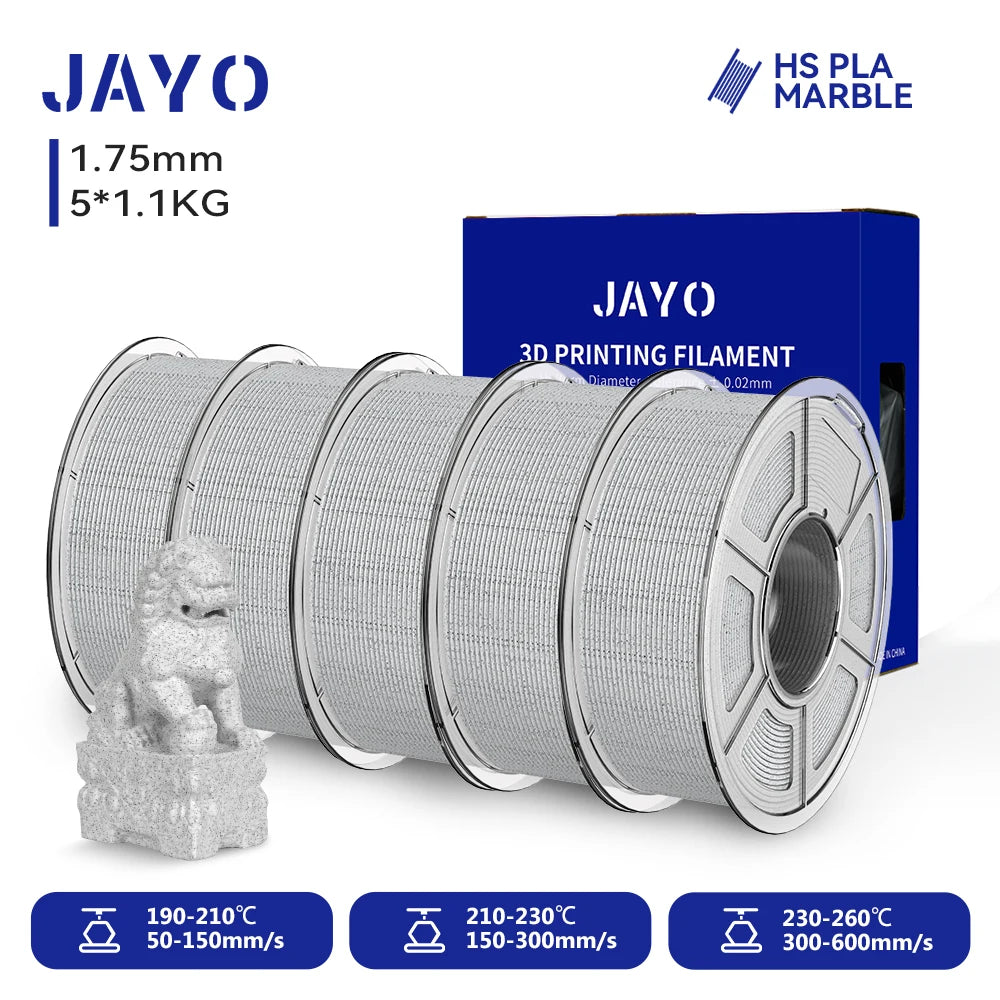 JAYO 5Rolls 3D High Speed Marble PLA/HS Matte PETG/HS PLA Filament 600mm/s High Speed 3D Printer Non-toxic Filament 1.1KG/roll