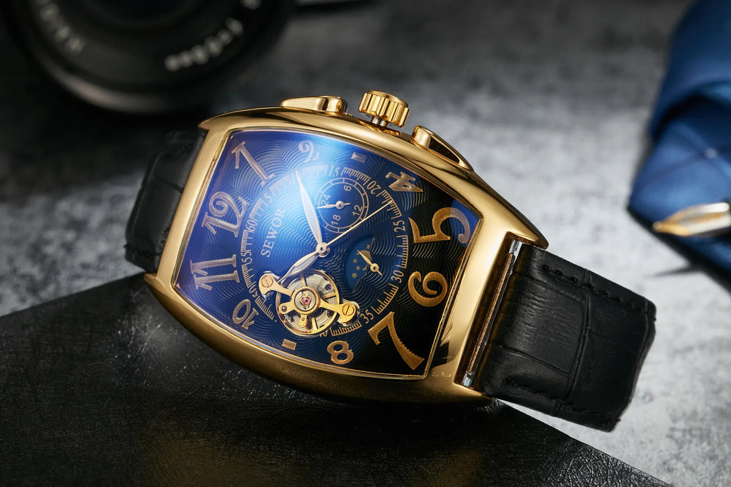 Top Fashion Luxury Gold Watch Men Mon Phase Tourbillon Watches Small Seconds Automatic Mechanical Wristwatches Reloj Hombre 2023