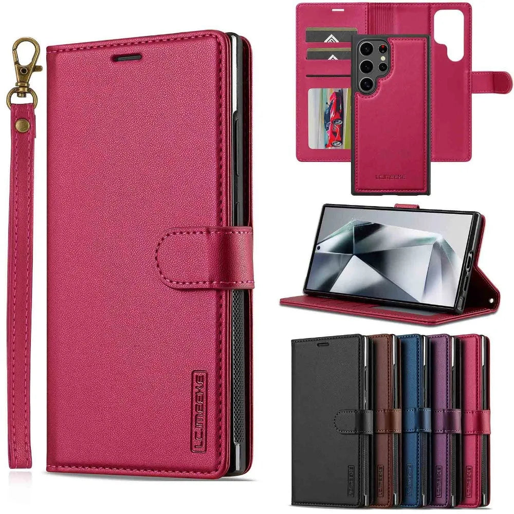 Detachable Wallet Case For Samsung Galaxy S25 Ultra S24 FE S23 + Plus Card Holder Kickstand Shockproof Wrist Strap Flip Cover