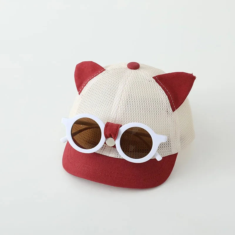 Summer Mesh Baby Baseball Cap With Detachable Sunglasses Cartoon Ear Infant Boys Girls Sun Hat Kids Duck Tongue Hats