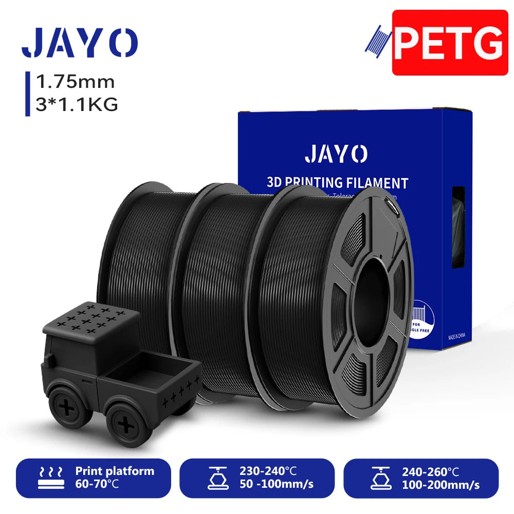 JAYO PETG/High Speed Matte PETG 3D Printing Filament 1.75MM Mix-Colors & No bubbles &Non-toxic For 3D Printer & Pen 3Rolls