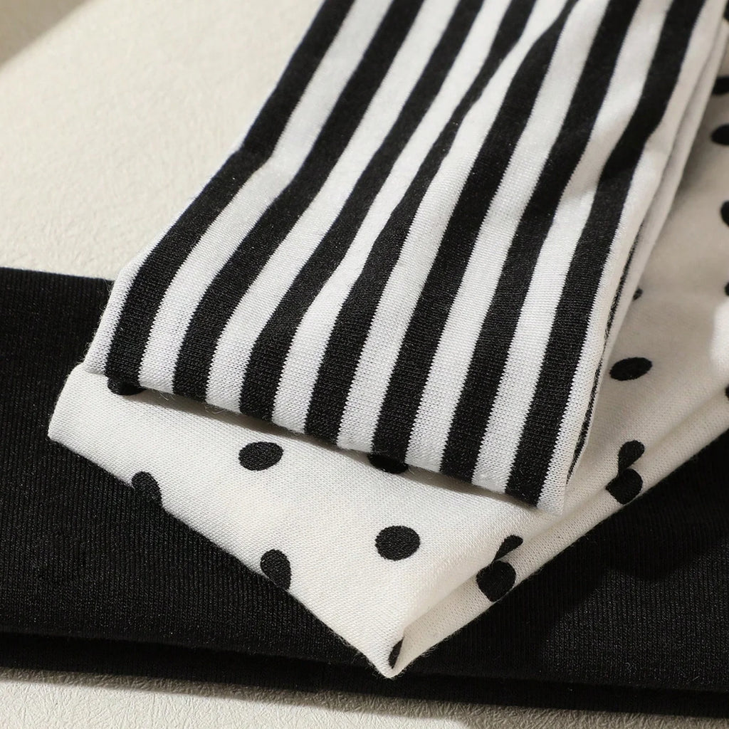 3Pcs Black & White Polka Dot Striped Elastic Headbands For Women Soft Stretchy Hair Accessory For Yoga Fitness Travel Daily Life