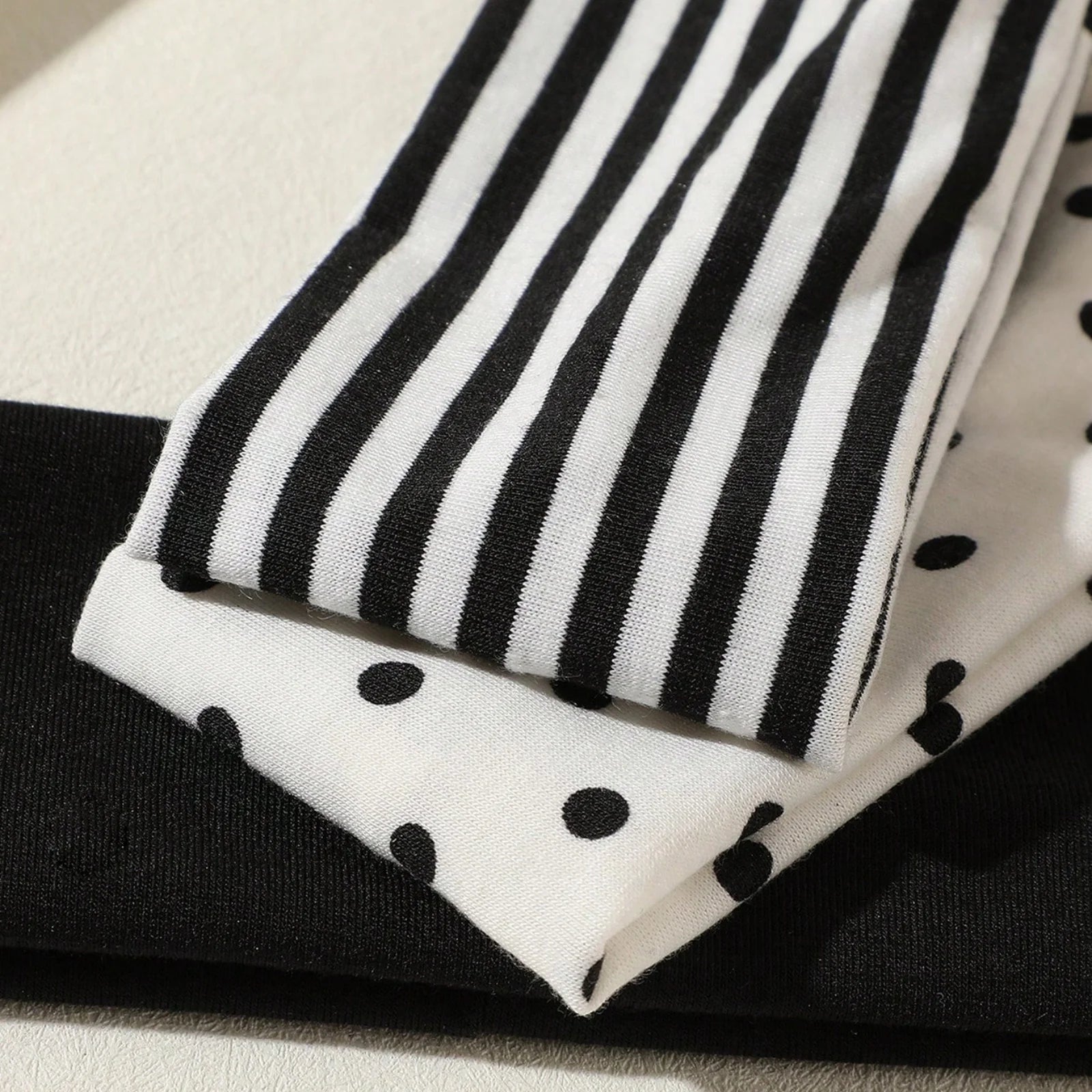 3Pcs Black & White Polka Dot Striped Elastic Headbands For Women Soft Stretchy Hair Accessory For Yoga Fitness Travel Daily Life