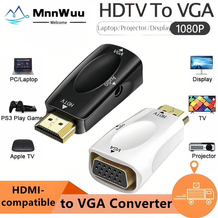 HDMI-compatible to VGA Converter 1080P HDMI-compatible To VGA + 3.5mm Jack Audio Output Adapter For PC Laptop Projector Monitor