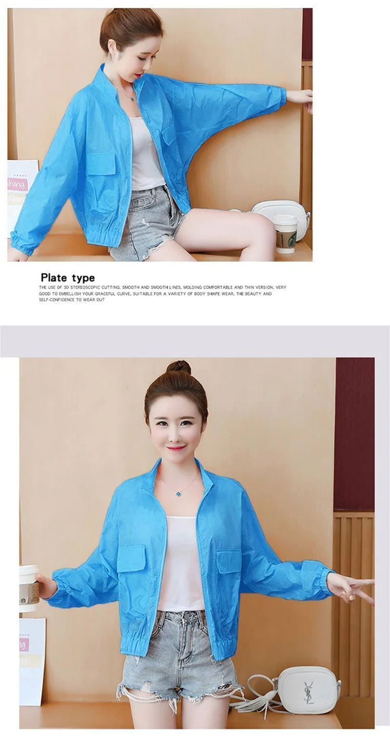 Women Sunscreen Clothing 2026 Summer Thin Short Jacket Korean Fashion Solid Versatile UV Resistant Jacket Female Tops Outerwear