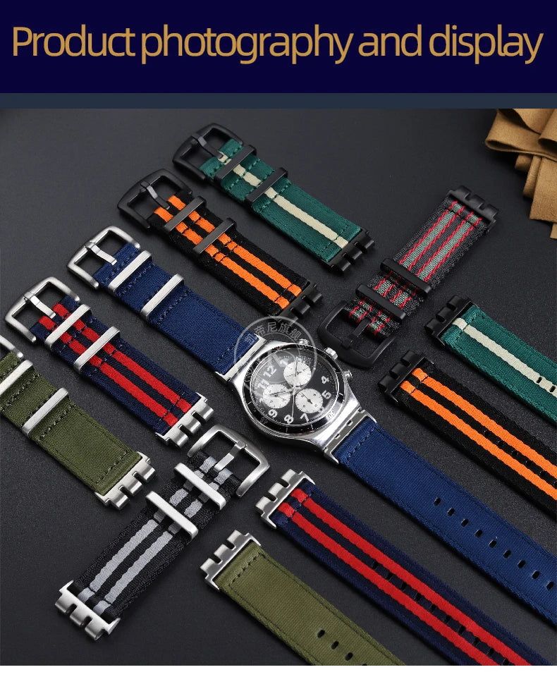 17mm 19mm 21mm Nylon WatchBand For SWATCH YVS420 YVS454 YVS451 YVS400 YVB404 Watch Strap Soft Canvas Watch Chain Men Women