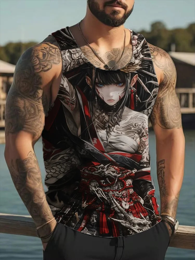 Samurai Tattoo Girl 3D Print Tank Tops Men Women Casual Oversized Fitness Gym Vest Harajuku Sleeveless T Shirt Men's Clothing