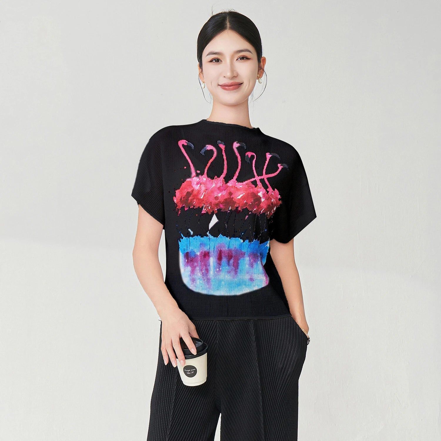 Summer Ladies Elegant T-shirt High Quality Loose Casual Tops Miyake Pleated Tops Factory Direct Sales