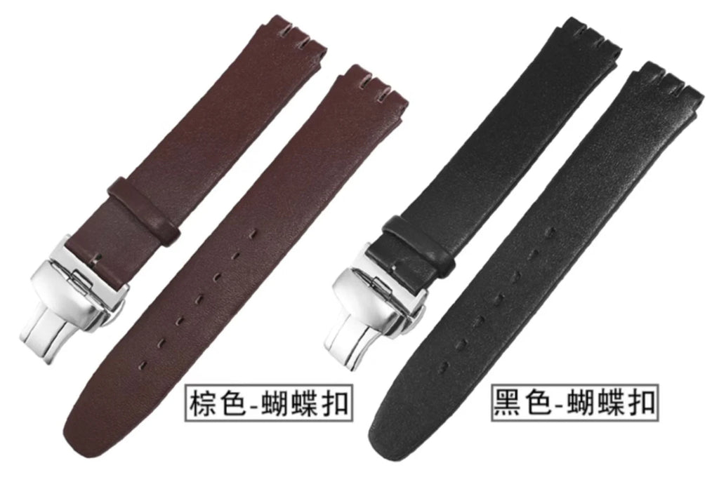 For Swatch SYXS116 GB274/GN239/GB294/287 Ultra-thin Plain Cowhide Genuine Leather Watch Strap 17mm Bracelet Watchband with Tools