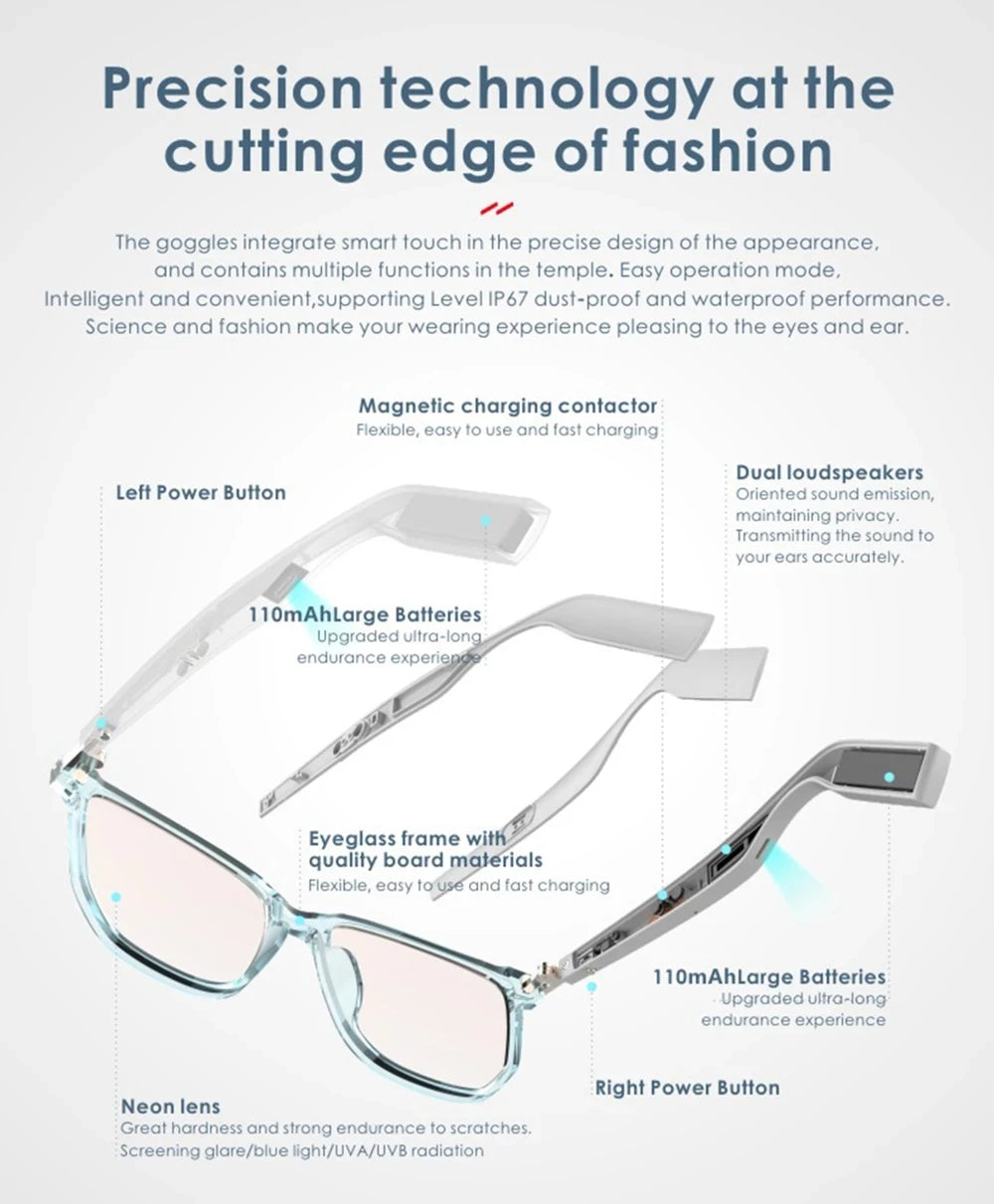 MX06 Smart Bluetooth 5.0 SunGlasses Headphones with Speaker Wireless Audio Touch Hands Free Calling Stereo Music Sport Otdoor
