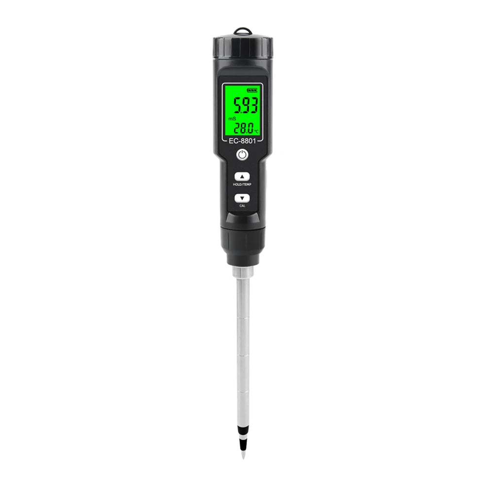 Digital EC/Temp Soil Tester 0.00~10.00mS/cm Conductivity Meter High Accuracy Sensor with ATC for Hydroponics Planting Gardening