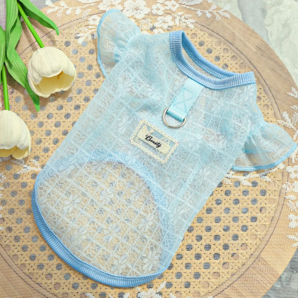 Thin Mesh Dog Cooling Vest Flying Sleeves Sun Protection Cat Sunscreen Vest Breathable Flower Print Dog Summer Clothes
