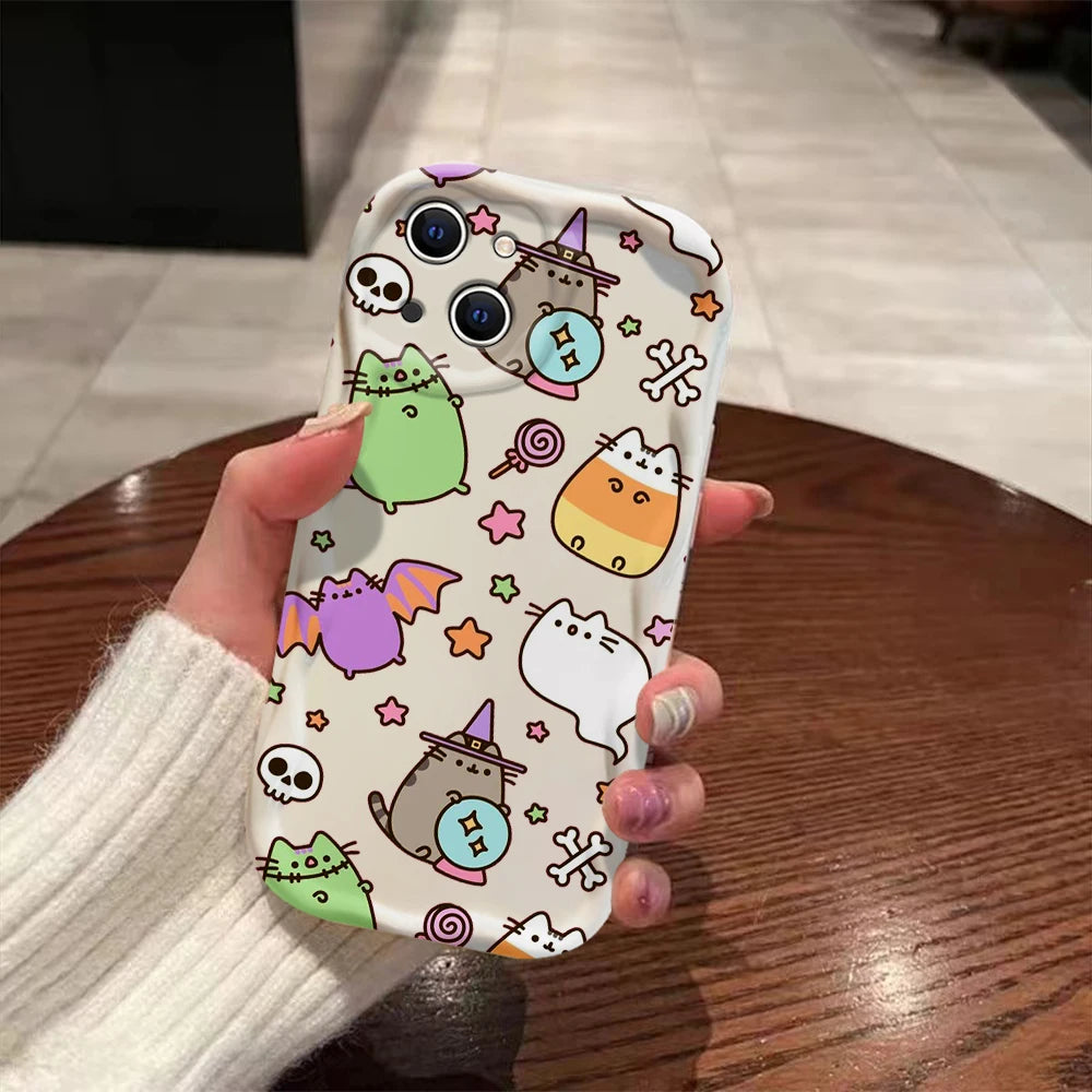 Funny Pusheens Cat 3D Wave Case For iPhone 15 14 13 12 11 Pro Max Mini X XR XSMAX 8 7 6S Plus Soft Silicone Cover