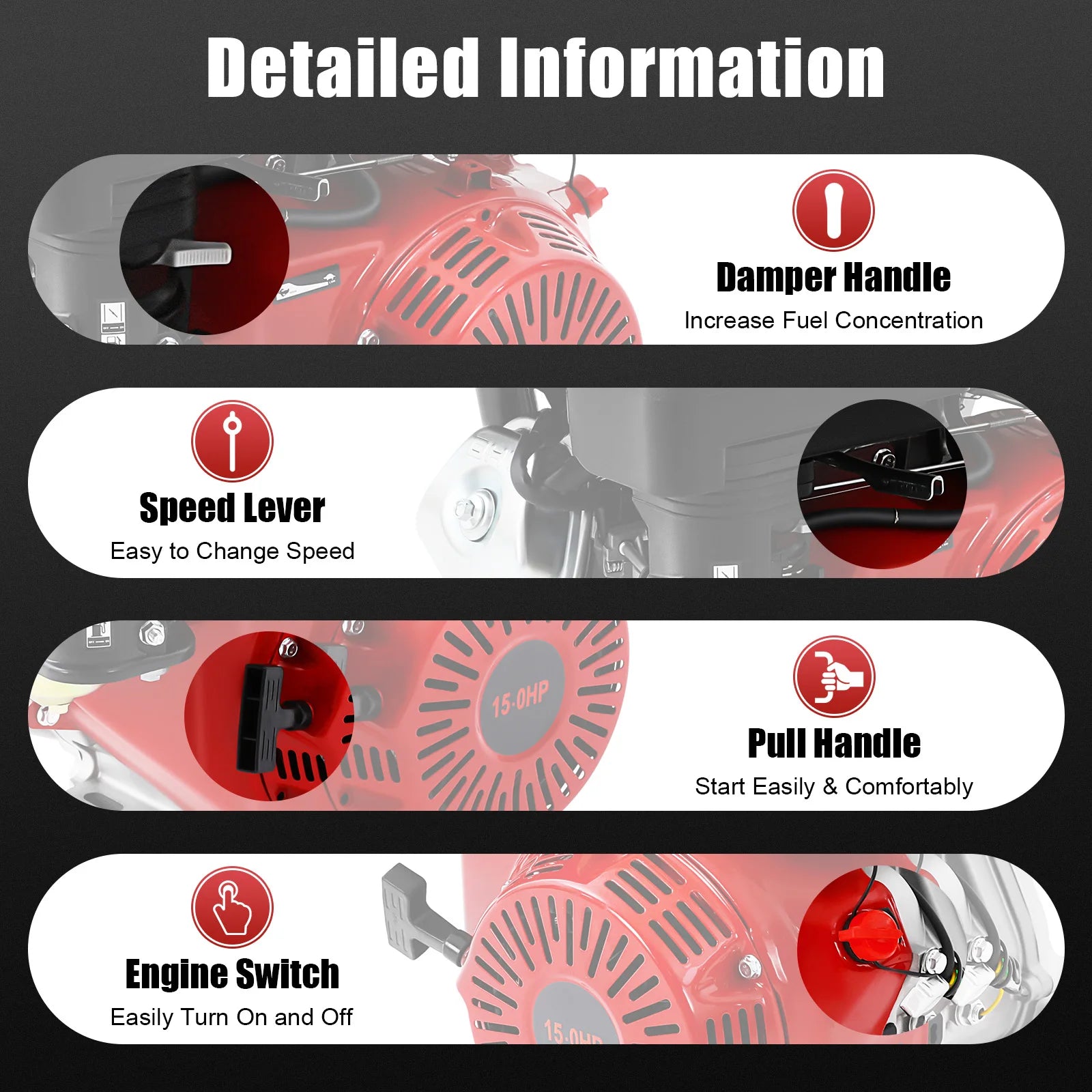9700W 15HP 420CC Gasoline Engine 4 Stroke Gas Motor Low Noise Air Cooling 3600r/min 1.72Gal Large Fuel Tank