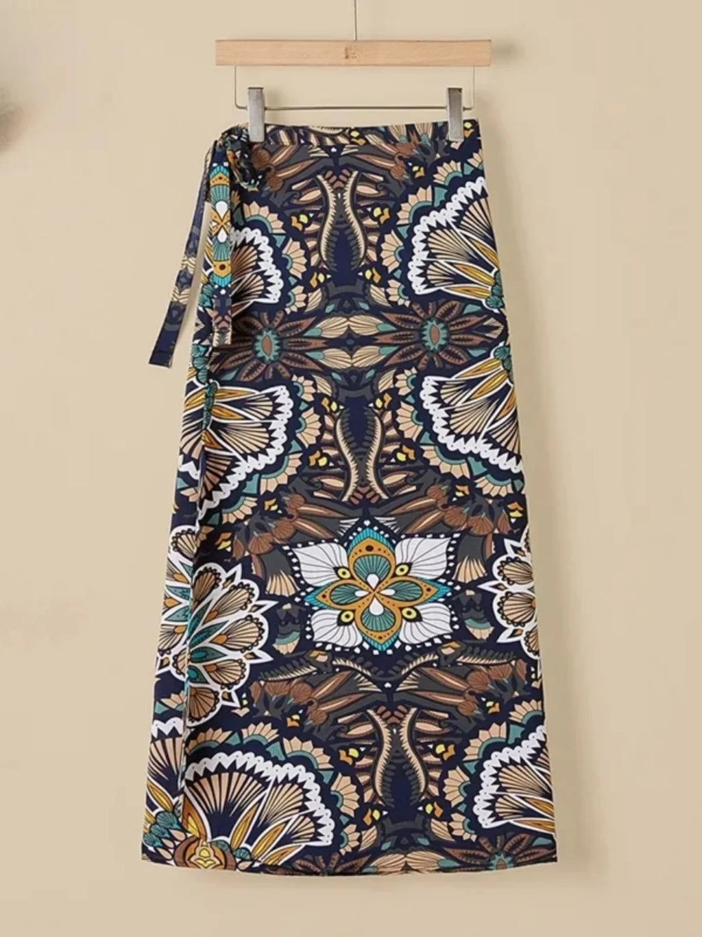 Vacation Style Wrap Skirt Beachside Long Skirt Women's High Waist A-Line Midi Skirt Floral Print One-Piece Summer Spring