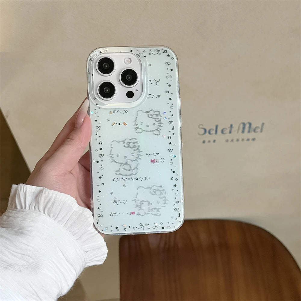 Luxury Glitter Pink Case For iPhone 13 12 11 14 15 16 Pro Max 16 Plus Cartoon Bling Transparent Shockproof Hard PC Bumper Cover