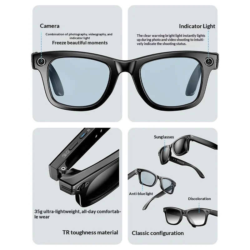 2025 AI Smart Glasses - 8MP Camera for First-Person Vlog, Voice Translation, Music & Calls, IP65 Waterproof, Ultra-Light