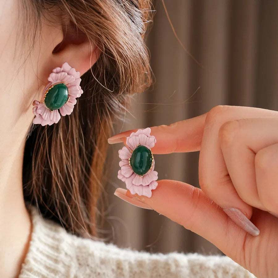 Fashion Romantic Flower Earrings Pink 2025 New Creative High Grade Designers Pendientes Mujer