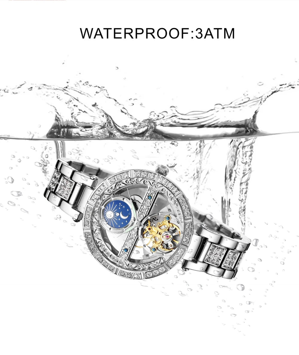 Luxury Women's Waterproof Skeleton Tourbillon Mechanical Watches Night Glow Beauty Elegant Mechanical Watch For Women