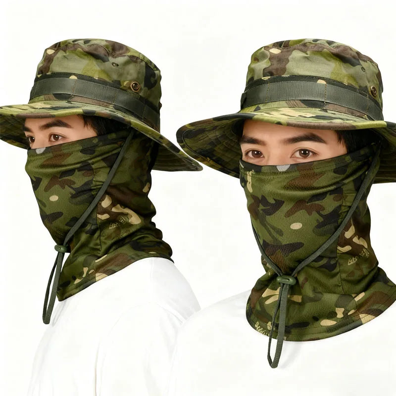 Camouflage Boonie Cap Balaclava Hat Suit Foldable Soft Hat Outdoor Hunting Fishing Wide Brimmed Hat Sunscreen Caps
