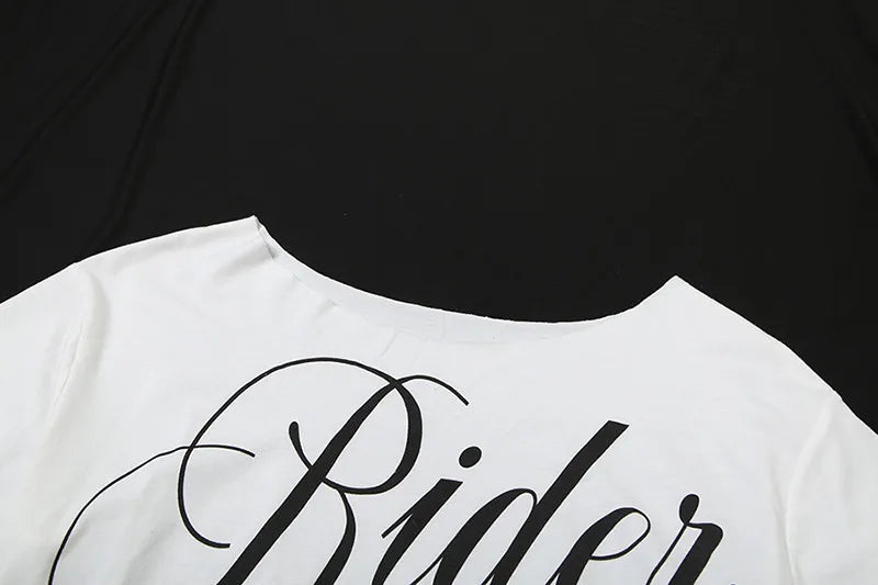 SylCue Letter Print Oversized T-shirt Women Skew Collar Short Sleeves Off Shoulders Irregular Hem Hip-hop Style Trend Crop Tops