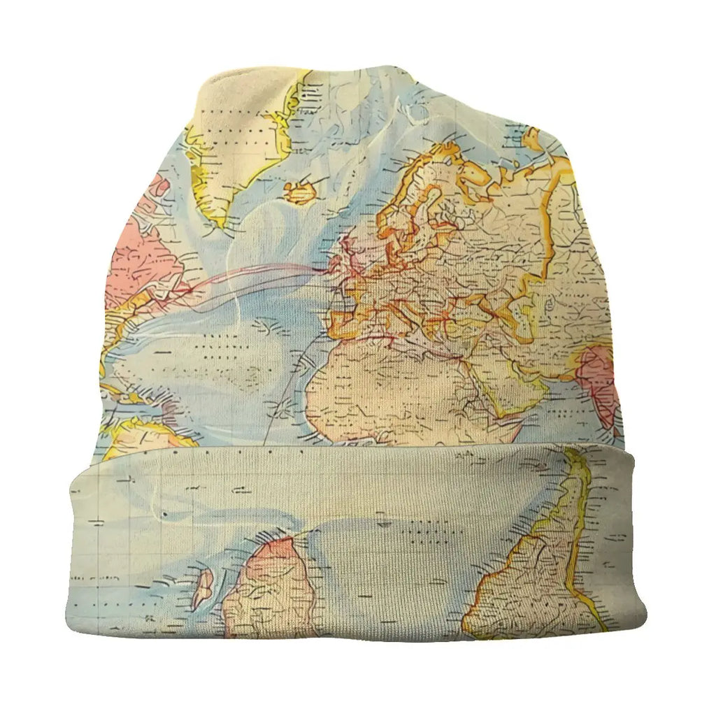 Bonnet Hats World Map Men Women's Thin Hat Vintage Map Of The World Autumn Spring Warm Cap Street Skullies Beanies Caps
