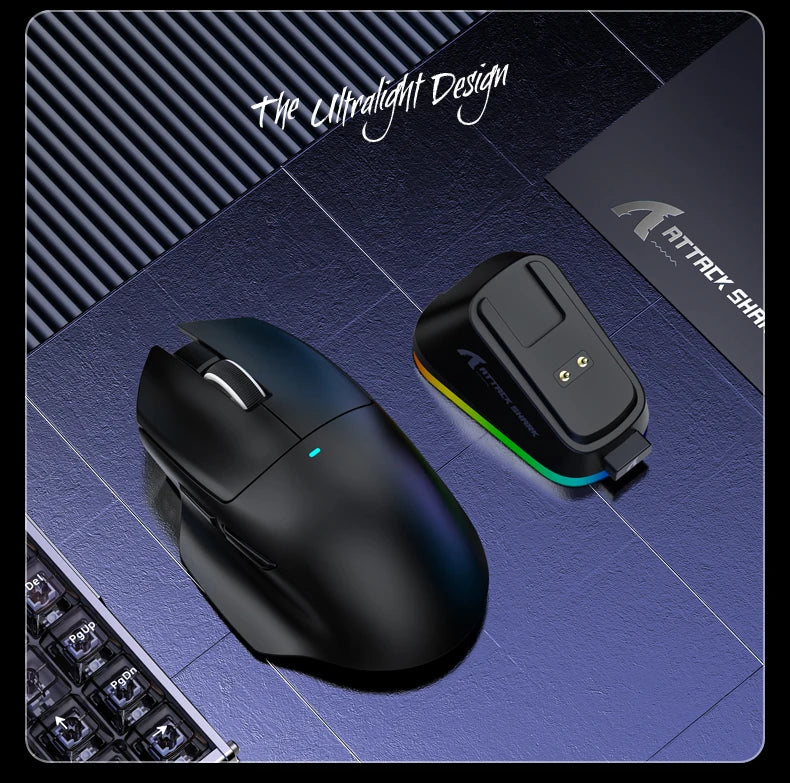 V6 ATTACK SHARK 25000DPI Wireless Mouse,Bluetooth Tri-Mode Connection,Touch Magnetic Charging Base , Macro Gaming Mouse