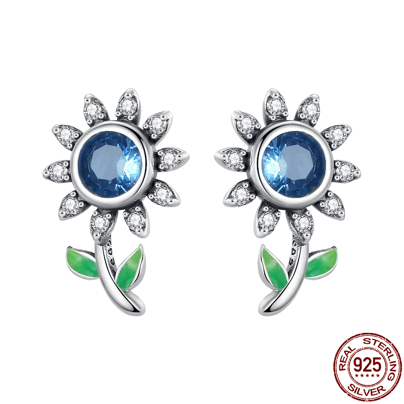Hot Sale 925 Sterling Silver Spring Zircon Sunflower Stud Earrings For Women 2023 Trending Fashion Jewelry mother's day gift