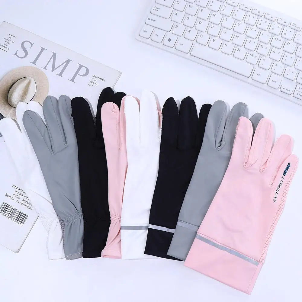 Fashion Women Gloves Summer Ladies Anti-UV Sunscreen Ice Silk Thin Gloves Mesh Breathable Can Be Opened Driving Gloves