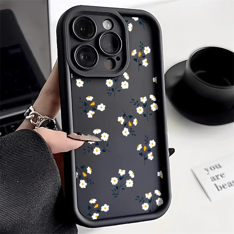 Matte Silicone Flower Phone Case For iPhone SE 2020 2022 16 15 14 13 12 11 Pro Max XR XS X 7 8 Plus Shockproof Soft Cover Fundas