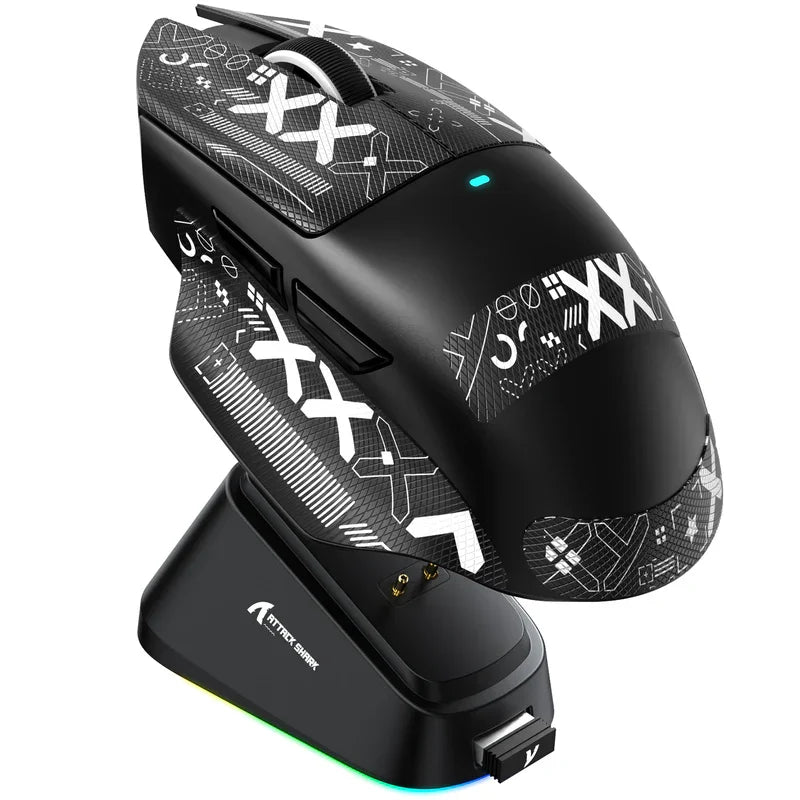 V6 ATTACK SHARK 25000DPI Wireless Mouse,Bluetooth Tri-Mode Connection,Touch Magnetic Charging Base , Macro Gaming Mouse