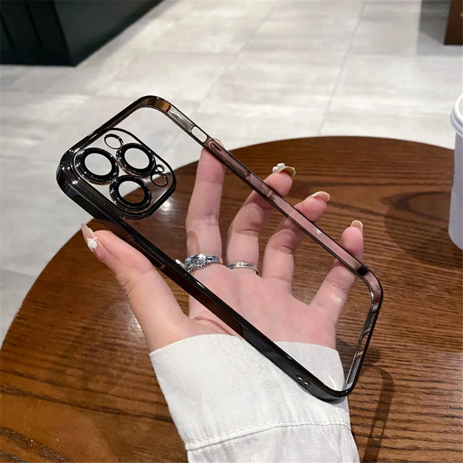 Luxury Plating Clear Silicone Case For iPhone 15 14 13 12 11 Pro X XR XS Max 7 8 Plus SE Mini Shockproof Transparent Soft Cover
