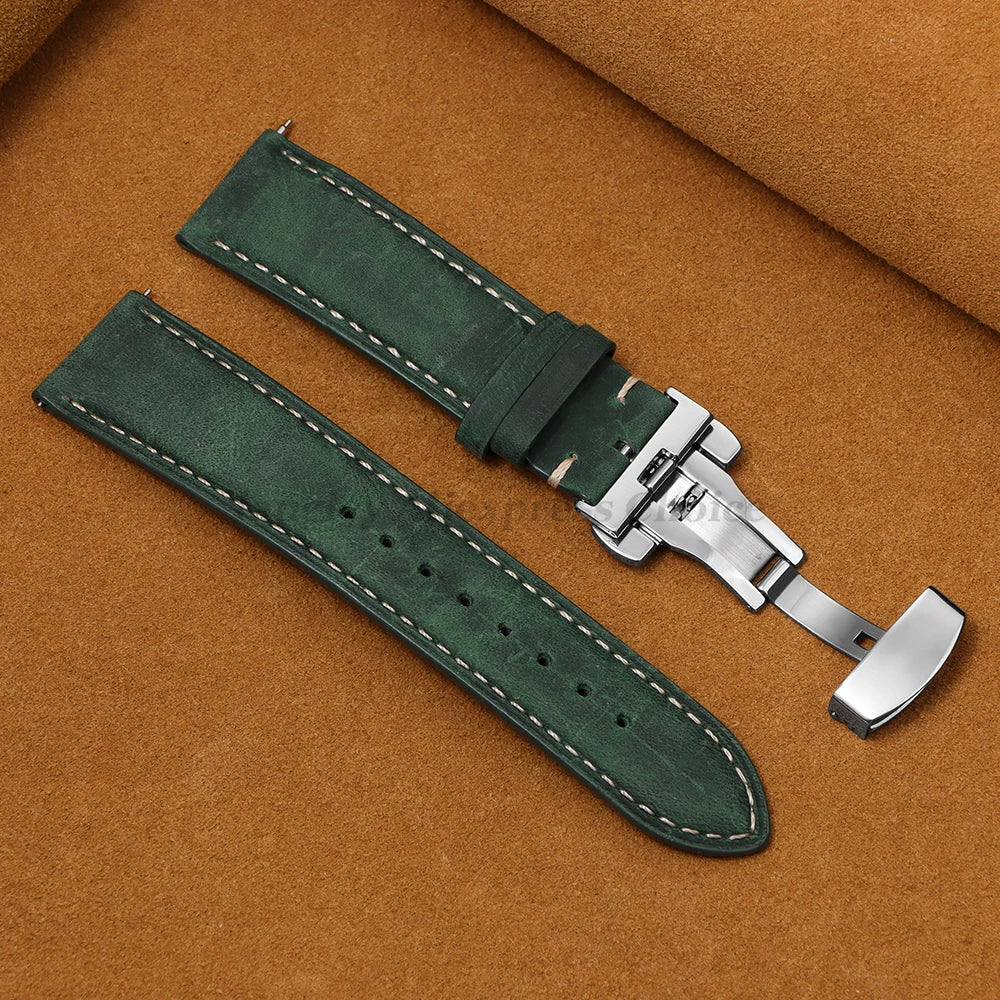 Genuine Calfskin Leather Watchband for Seiko for Omega Business Watch Band 14/16/18/20mm 22mm Butterfly Buckle Stitching Straps