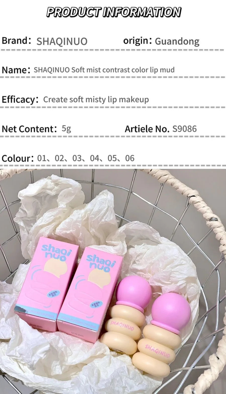 SHAQINUO Matte Lip Clay Lip Glaze, Contrasting Colors Matte Velvet Lip Clay Long-lasting Color Non-drying Lipstick