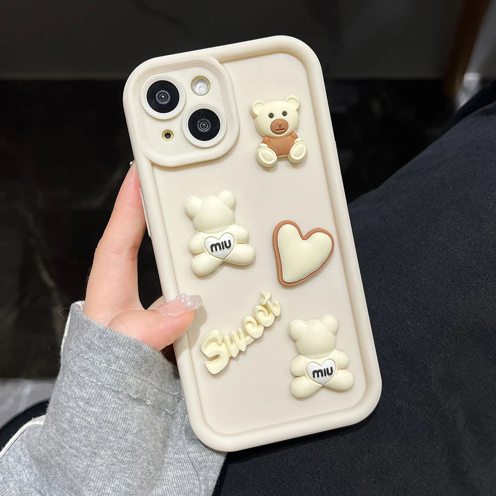 Luxury Cute Bear Phone Case For iPhone 16 Pro Max Funda iPhone 11 13 15 14 12 16 Plus 16promax 15promax 14promax Silicone Covers