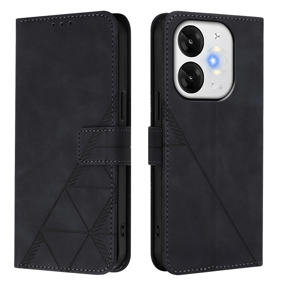 Geometric Leather Wallet Case For ZTE Blade A76 A75 A73 A55 A53 Plus A52 A35 Core V60 V80 Vita Nubia Focus 2 Ultra Calf P9 Pro