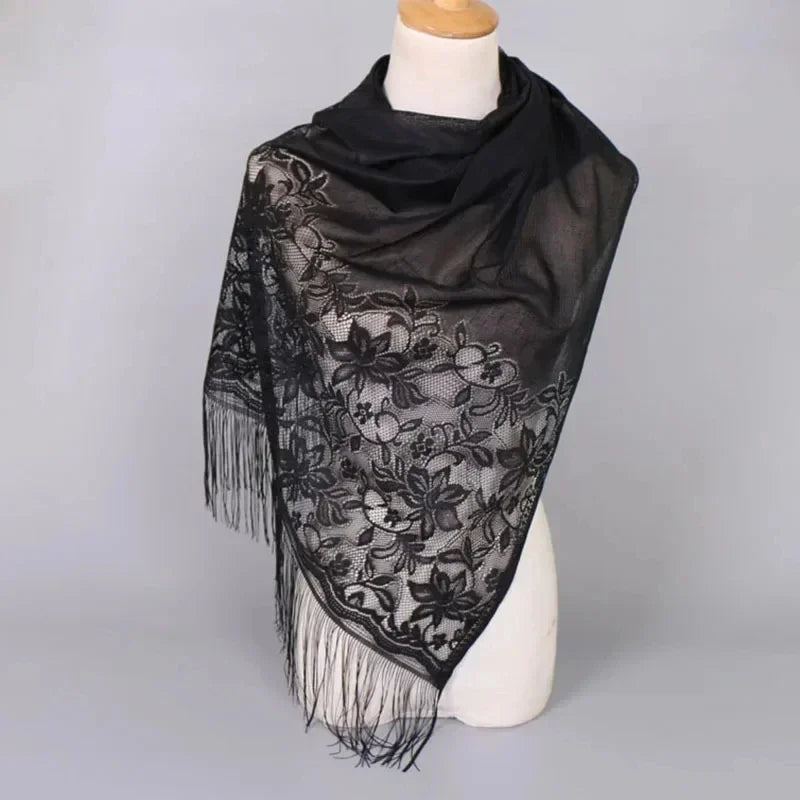 1PCS New Spring Summer Pure Color Lace Openwork Fringe Long Scarf Shawl Sunscreen Scarf Headscarf for Women