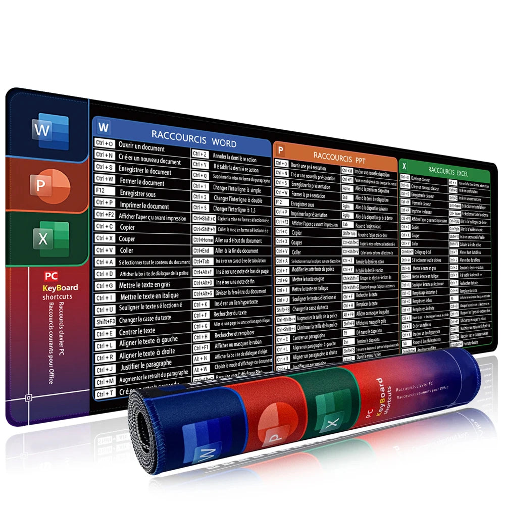 French Excel Shortcuts Mouse Pad Large Extended Office Computer Desk Mat Big Keyboard Mousepad With Stitched Edge Non-Slip Base