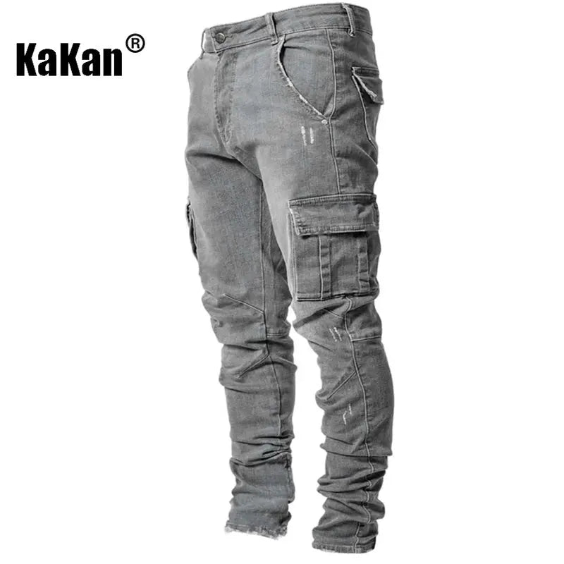 Kakan - High-end Slim Elastic Multi-pocket Leg Jeans, New Skinny Jeans K016-MGD8 In Europe and America